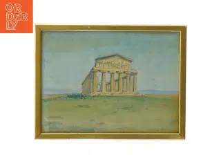 Indrammet akvarel af Paestum (str. 29x22 cm)