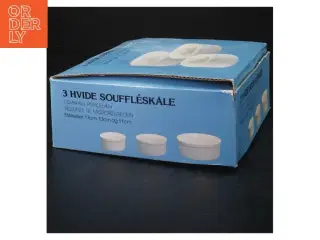 Sæt af 3 hvide souffléskåle (str. 17 cm, , 13 cm og 11 cm)