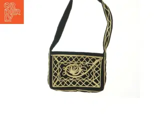 Sort håndtaske med gyldne broderier (str. 29x20 cm)