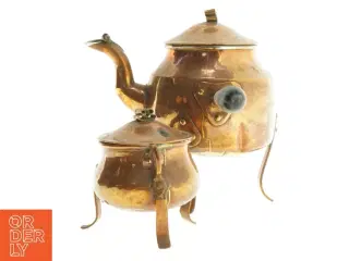 Messing te-sæt med kaffekande og sukkerskål (str. 12 x 10 cm og 25 x 19 x 20 cm)