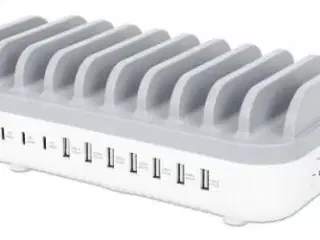 USB opladerstation – Manhattan, 10 porte (3x USB-C op til 18 W PD + 7x USB-A op til 12 W), 120 W, hvid/grå