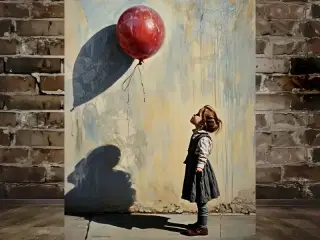 * Lærredsmaleri; The Red Balloon