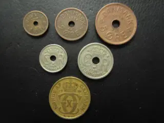1, 2, 5, 10, 25 øre og 1 krone 1929 komplet årgang