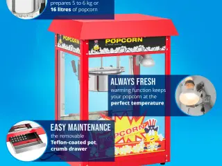 Popcornmaskine lille 88 L – 1600 W – rustfrit stål