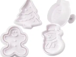Udstikkere med præg, juletræ, snemand, kagemand, kugle, H: 5 cm, hvid, 4stk./ 1 pk.