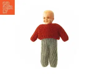Vintage Strikket dukke med rød sweater (str. 23 cm)