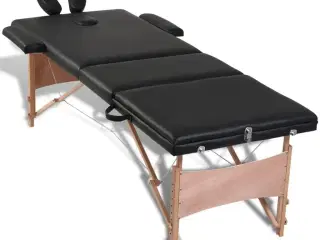 Sammenfoldeligt massagebord med træstel 3 zoner sort