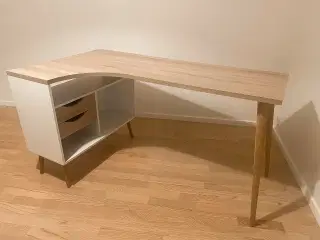 Skrivebord, vinkelbord med skuffer & træ-bordplade