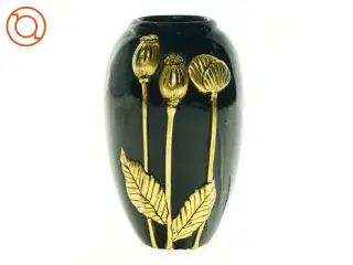 Lak vase med guld valmuer (str. 16 cm)
