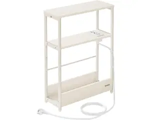 Smalt sidebord med strømudtag – VASAGLE, 3 niveauer, magasinholder, cremehvid LET335W02