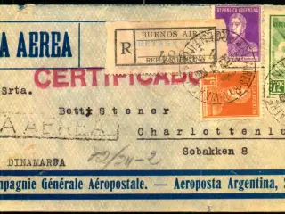 Luftpost Rekommanderet Brev fra Argentina til Danmark - 28 - 2 - 1931