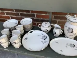 Kaffestel med sort rose Københavns porcelænsmaleri