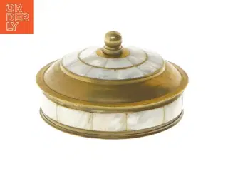 Vintage perlemor messing skål med låg (str. Ø 9 cm)