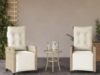 Havestole 2 stk. med lænefunktion og fodstøtte polyrattan beige