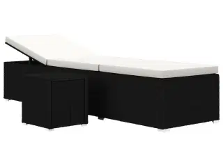 Liggestol med hynde og tebord polyrattan cremehvid