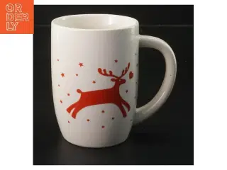 Hvid krus med rensdyrmotiv (str. Ø 8 cm længde 11 cm)