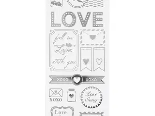 Stickers, love, ark 10x24 cm, sølv, 1 ark