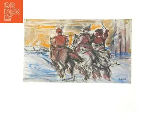 Maleri af ryttere på sne (str. 60x36 cm)