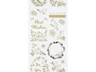 Stickers, fugle, ark 10x24 cm, guld, 1 ark