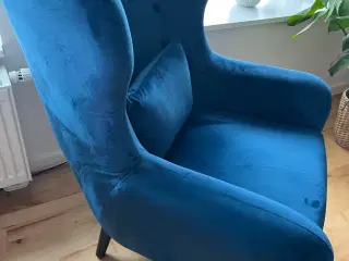 Blå velour lænestol 