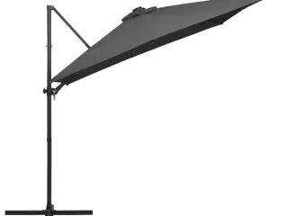 Hængeparasol med LED-lys og stålstang 250x250 cm antracitgrå