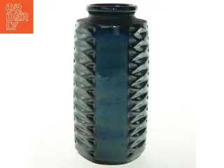 Blå Keramisk vase med mønster fra Søholm Stentøj (str. H. 22 cm. ø. 10 cm)