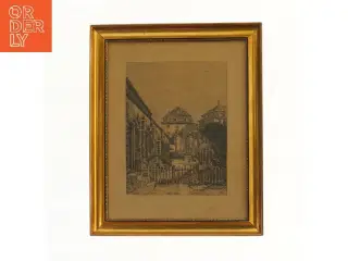 Vintage indrammet kunsttryk (str. 43x35 cm)
