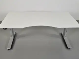 Hæve-/sænkebord med hvid plade med mavebue på alugrå stel