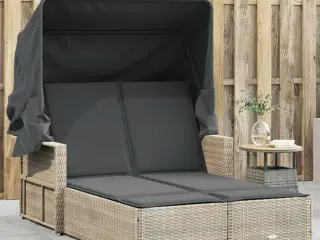 Solseng med baldakin og hynder polyrattan lysegrå