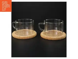 Boda Nova Sæt med glas kopper og kork underlag (str. 7x10 cm)