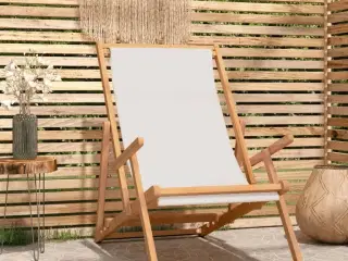 Foldbar strandstol massivt teaktræ cremefarvet
