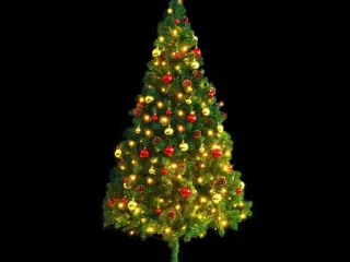 Kunstigt juletræ med kugler og LED-lys 210 cm grøn