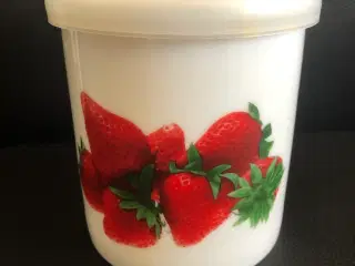 Krukke med låg - med jordbær som motiv