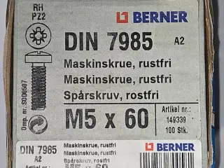 Rustfri Maskinskruer  M5 X 60