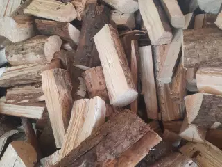 Tilbud på tørt brænde af gran i 28cm