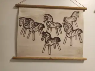 Kay Bojesen tryk på lærred skitse med 6 zebraer