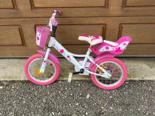 14” cykel med cykelkurv, ringklokke og dukkesæde