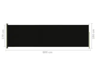 Sammenrullelig sidemarkise til terrassen 180x600 cm sort