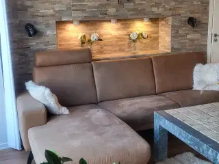 Chaiselong sofa m. 2 lænestole + fodskamler 