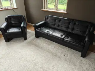 Sort læder sofa sæt