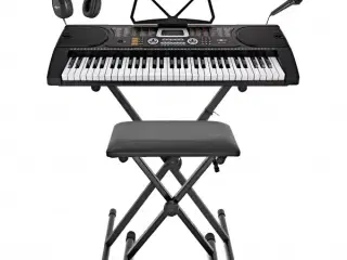 Bærbart keyboard med stativ, bænk, mikrofon og hov