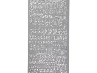 Sølv Bogstav Stickers 10x23 cm - Selvklæbende Ark