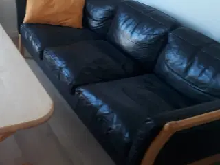 Lædersofa Sort til 3 personer