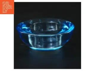 Blå glas fyrfadslysestage (str. Ø 8 cm)