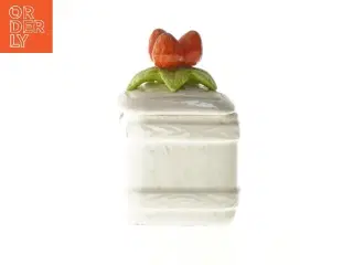 Dekorativ porcelænsbeholder med låg (str. 12x7x7 cm)