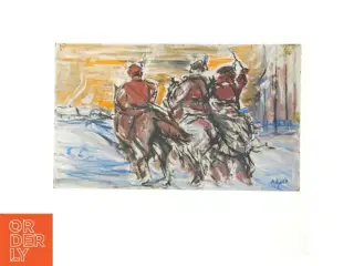 Maleri af ryttere på sne (str. 60x36 cm)