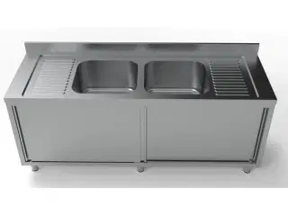 Stålbord med vask – skydelåger – 200x70x85 cm