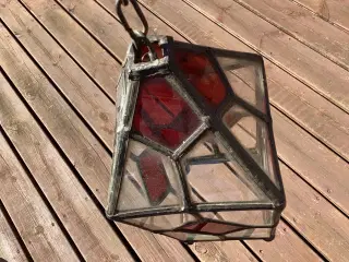 Ældre lampe i glas og metal 