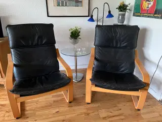 2 Ikea hvilestole:læderpolstring og bøgefinér
