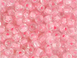 Rocaiperler, diam. 4 mm, str. 6/0, hulstr. 0,9-1,2 mm, rosa kerne, 25g/ 1 pk.